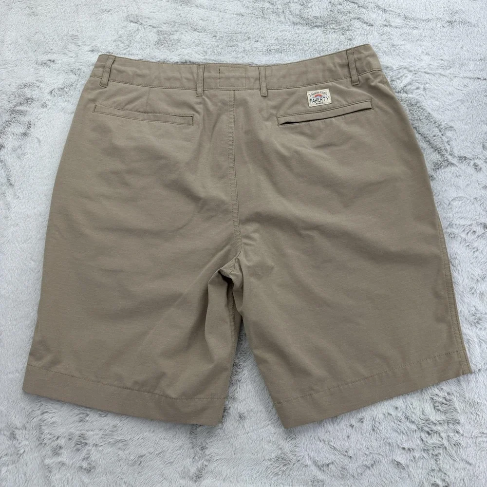 Faherty Shorts Mens 34 Beige Chino Microfiber Stretch Drawstring 9